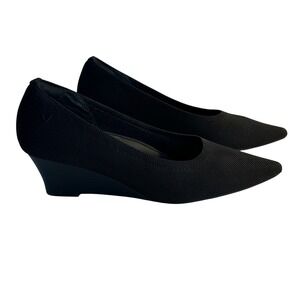 VIVAIA Aria Pointed Toe Wedge Heels Size 39.5 US 8.5 Black Padded Insole‎ Career
